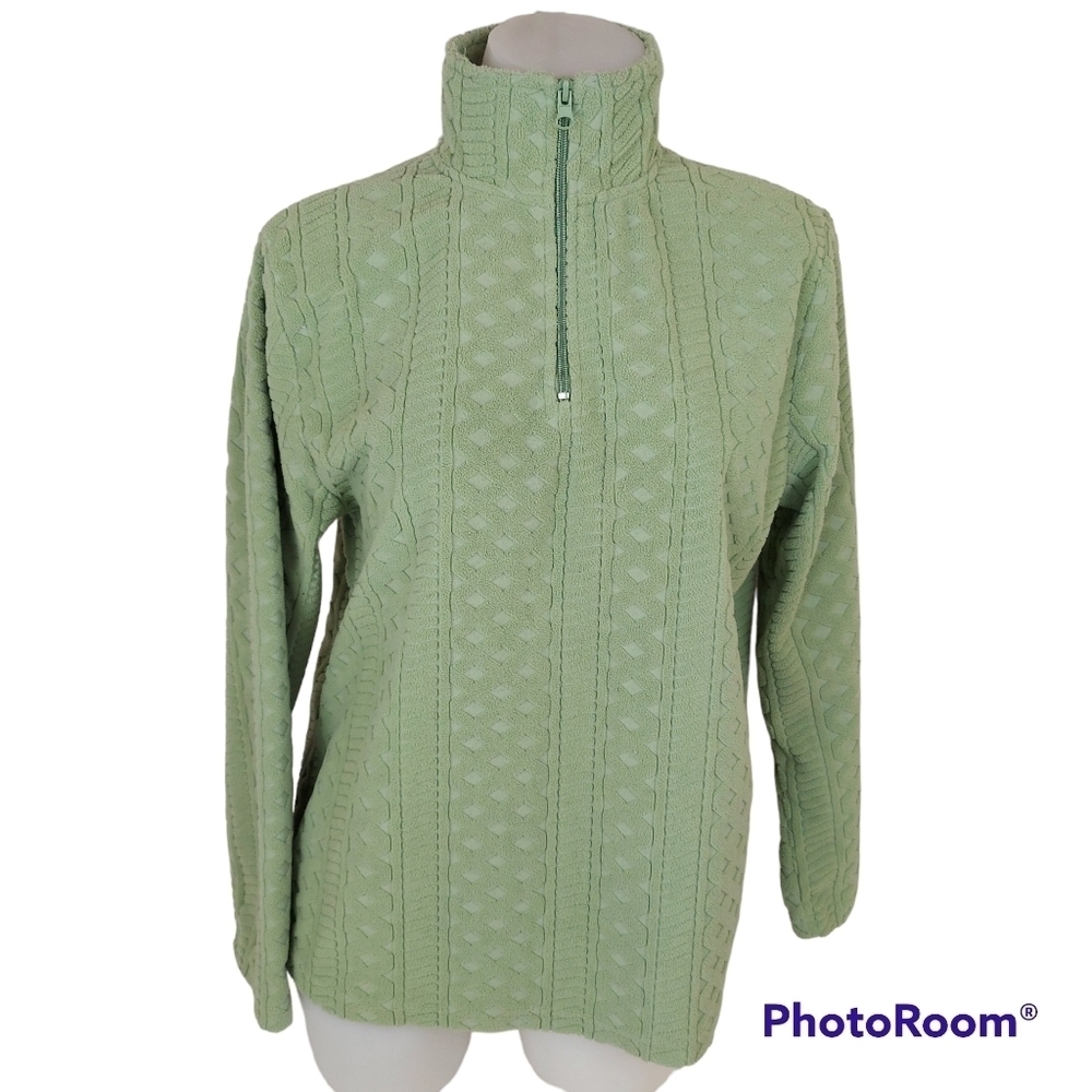 TRADITION Vintage moss green 1/4 zip textured fleece pullover sweater fit M